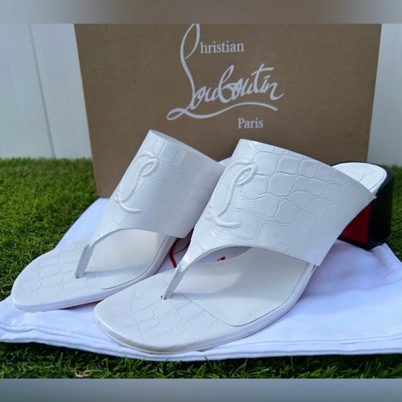 CHRISTIAN LOUBOUTIN CL TONGAMULE 55 SANDALS CL LOGO WHITE CROC LEATHER SZ 39 NEW - Picture 7 of 16
